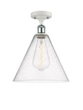 516-1C-WPC-GBC-124 1-Light 12" White and Polished Chrome Semi-Flush Mount - Seedy Ballston Cone Glass - LED Bulb - Dimmensions: 12 x 12 x 14.75 - Sloped Ceiling Compatible: No