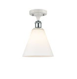 516-1C-WPC-GBC-81 1-Light 8" White and Polished Chrome Semi-Flush Mount - Matte White Cased Ballston Cone Glass - LED Bulb - Dimmensions: 8 x 8 x 11.75 - Sloped Ceiling Compatible: No
