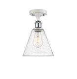 516-1C-WPC-GBC-84 1-Light 8" White and Polished Chrome Semi-Flush Mount - Seedy Ballston Cone Glass - LED Bulb - Dimmensions: 8 x 8 x 11.75 - Sloped Ceiling Compatible: No
