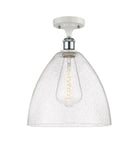 516-1C-WPC-GBD-124 1-Light 12" White and Polished Chrome Semi-Flush Mount - Seedy Ballston Dome Glass - LED Bulb - Dimmensions: 12 x 12 x 14.75 - Sloped Ceiling Compatible: No