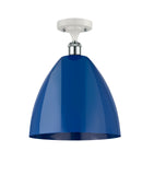 516-1C-WPC-MBD-12-BL 1-Light 12" White and Polished Chrome Semi-Flush Mount - Blue Plymouth Dome Shade - LED Bulb - Dimmensions: 12 x 12 x 14.75 - Sloped Ceiling Compatible: No