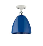 516-1C-WPC-MBD-9-BL 1-Light 9" White and Polished Chrome Semi-Flush Mount - Blue Plymouth Dome Shade - LED Bulb - Dimmensions: 9 x 9 x 12.875 - Sloped Ceiling Compatible: No