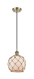 Cord Hung 8" Farmhouse Rope Mini Pendant - Globe-Orb White Glass with Brown Rope Glass - Choice of Finish And Incandesent Or LED Bulbs