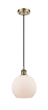 Cord Hung 8" Athens Mini Pendant - Globe-Orb Matte White Glass - Choice of Finish And Incandesent Or LED Bulbs
