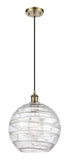 Cord Hung 12" Antique Brass Mini Pendant - Clear Athens Deco Swirl 12" Glass LED