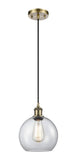 Cord Hung 8" Athens Mini Pendant - Globe-Orb Clear Glass - Choice of Finish And Incandesent Or LED Bulbs
