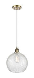 Cord Hung 10" Antique Brass Mini Pendant - Clear Crackle Large Athens Glass LED