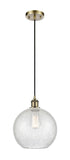 Cord Hung 10" Antique Brass Mini Pendant - Clear Crackle Large Athens Glass LED