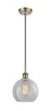 Cord Hung 8" Antique Brass Mini Pendant - Clear Crackle Athens Glass LED