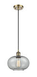 Cord Hung 9.5" Gorham Mini Pendant - Globe-Orb Charcoal Glass - Choice of Finish And Incandesent Or LED Bulbs