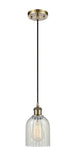 Cord Hung 5" Antique Brass Mini Pendant - Mouchette Caledonia Glass LED