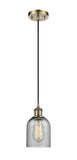 Cord Hung 5" Antique Brass Mini Pendant - Charcoal Caledonia Glass LED