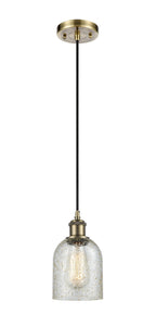 Cord Hung 5" Antique Brass Mini Pendant - Mica Caledonia Glass LED