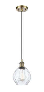 Cord Hung 6" Antique Brass Mini Pendant - Clear Small Waverly Glass LED