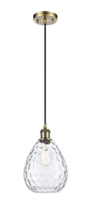 Cord Hung 8" Antique Brass Mini Pendant - Clear Large Waverly Glass LED