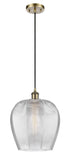 Cord Hung 11.75" Antique Brass Mini Pendant - Clear Norfolk Glass LED