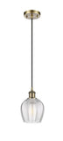 Cord Hung 5.75" Antique Brass Mini Pendant - Clear Norfolk Glass LED