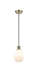 Cord Hung 6" Antique Brass Mini Pendant - Cased Matte White Cindyrella 6" Glass LED