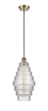Cord Hung 8.25" Antique Brass Mini Pendant - Clear Cascade Glass - LED Bulb