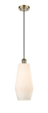 Cord Hung 7" Antique Brass Mini Pendant - White Windham Glass - LED Bulb