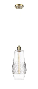 Cord Hung 7" Antique Brass Mini Pendant - Clear Windham Glass - LED Bulb