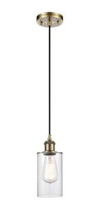 Cord Hung 3.875" Antique Brass Mini Pendant - Clear Clymer Glass LED