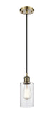 Cord Hung 3.875" Antique Brass Mini Pendant - Clear Clymer Glass LED