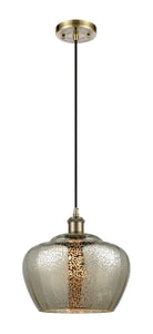 Cord Hung 11" Antique Brass Mini Pendant - Large Mercury Fenton Glass LED