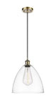 Cord Hung 12" Antique Brass Mini Pendant - Matte White Ballston Dome Glass LED