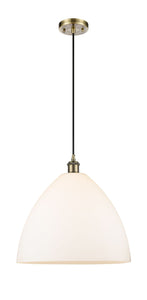 1-Light 16" Antique Brass Pendant - Matte White Ballston Dome Glass LED