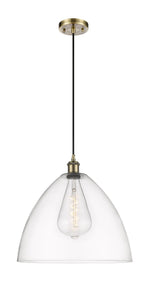 1-Light 16" Antique Brass Pendant - Matte White Ballston Dome Glass LED