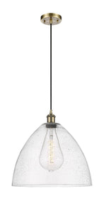 1-Light 16" Antique Brass Pendant - Seedy Ballston Dome Glass LED
