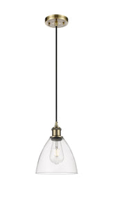 Cord Hung 7.5" Antique Brass Mini Pendant - Clear Ballston Dome Glass LED