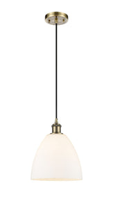 Cord Hung 9" Antique Brass Mini Pendant - Matte White Ballston Dome Glass LED