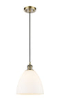 Cord Hung 9" Antique Brass Mini Pendant - Matte White Ballston Dome Glass LED