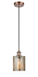 516-1P-AC-G116 Cord Hung 5" Antique Copper Mini Pendant - Mercury Cobbleskill Glass - LED Bulb - Dimmensions: 5 x 5 x 8<br>Minimum Height : 12.75<br>Maximum Height : 130.75 - Sloped Ceiling Compatible: Yes