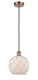 Cord Hung 8" Farmhouse Rope Mini Pendant - Globe-Orb White Glass with White Rope Glass - Choice of Finish And Incandesent Or LED Bulbs