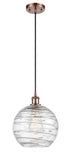 516-1P-AC-G1213-10 Cord Hung 10" Antique Copper Mini Pendant - Clear Athens Deco Swirl 8" Glass - LED Bulb - Dimmensions: 10 x 10 x 13<br>Minimum Height : 15.75<br>Maximum Height : 133.75 - Sloped Ceiling Compatible: Yes