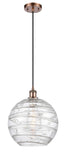 516-1P-AC-G1213-12 Cord Hung 12" Antique Copper Mini Pendant - Clear Athens Deco Swirl 12" Glass - LED Bulb - Dimmensions: 12 x 12 x 15<br>Minimum Height : 17.75<br>Maximum Height : 133.75 - Sloped Ceiling Compatible: Yes