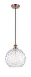 516-1P-AC-G1215-10 Cord Hung 10" Antique Copper Mini Pendant - Clear Athens Water Glass 10" Glass - LED Bulb - Dimmensions: 10 x 10 x 13<br>Minimum Height : 15.75<br>Maximum Height : 133.75 - Sloped Ceiling Compatible: Yes