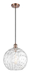 516-1P-AC-G1215-12 Cord Hung 12" Antique Copper Mini Pendant - Clear Athens Water Glass 12" Glass - LED Bulb - Dimmensions: 12 x 12 x 15<br>Minimum Height : 17.75<br>Maximum Height : 133.75 - Sloped Ceiling Compatible: Yes