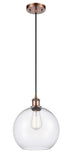 516-1P-AC-G122-10 Cord Hung 10" Antique Copper Mini Pendant - Clear Large Athens Glass - LED Bulb - Dimmensions: 10 x 10 x 13<br>Minimum Height : 15.75<br>Maximum Height : 133.75 - Sloped Ceiling Compatible: Yes