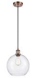 516-1P-AC-G124-10 Cord Hung 10" Antique Copper Mini Pendant - Seedy Large Athens Glass - LED Bulb - Dimmensions: 10 x 10 x 13<br>Minimum Height : 15.75<br>Maximum Height : 133.75 - Sloped Ceiling Compatible: Yes