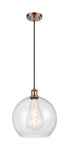 516-1P-AC-G124-12 Cord Hung 11.75" Antique Copper Mini Pendant - Seedy Large Athens Glass - LED Bulb - Dimmensions: 11.75 x 11.75 x 16.375<br>Minimum Height : 19.375<br>Maximum Height : 136.375 - Sloped Ceiling Compatible: Yes
