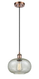 516-1P-AC-G249 Cord Hung 9.5" Antique Copper Mini Pendant - Mica Gorham Glass - LED Bulb - Dimmensions: 9.5 x 9.5 x 11<br>Minimum Height : 13.75<br>Maximum Height : 131.75 - Sloped Ceiling Compatible: Yes