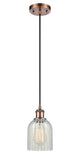 Cord Hung 5" Antique Brass Mini Pendant - Mouchette Caledonia Glass LED