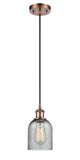 516-1P-AC-G257 Cord Hung 5" Antique Copper Mini Pendant - Charcoal Caledonia Glass - LED Bulb - Dimmensions: 5 x 5 x 10<br>Minimum Height : 12.75<br>Maximum Height : 130.75 - Sloped Ceiling Compatible: Yes