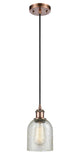 516-1P-AC-G259 Cord Hung 5" Antique Copper Mini Pendant - Mica Caledonia Glass - LED Bulb - Dimmensions: 5 x 5 x 10<br>Minimum Height : 12.75<br>Maximum Height : 130.75 - Sloped Ceiling Compatible: Yes