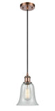 516-1P-AC-G2812 Cord Hung 6.25" Antique Copper Mini Pendant - Fishnet Hanover Glass - LED Bulb - Dimmensions: 6.25 x 6.25 x 12<br>Minimum Height : 14.75<br>Maximum Height : 132.75 - Sloped Ceiling Compatible: Yes