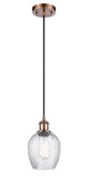 516-1P-AC-G292 Cord Hung 5" Antique Copper Mini Pendant - Clear Spiral Fluted Salina Glass - LED Bulb - Dimmensions: 5 x 5 x 10<br>Minimum Height : 12.75<br>Maximum Height : 130.75 - Sloped Ceiling Compatible: Yes